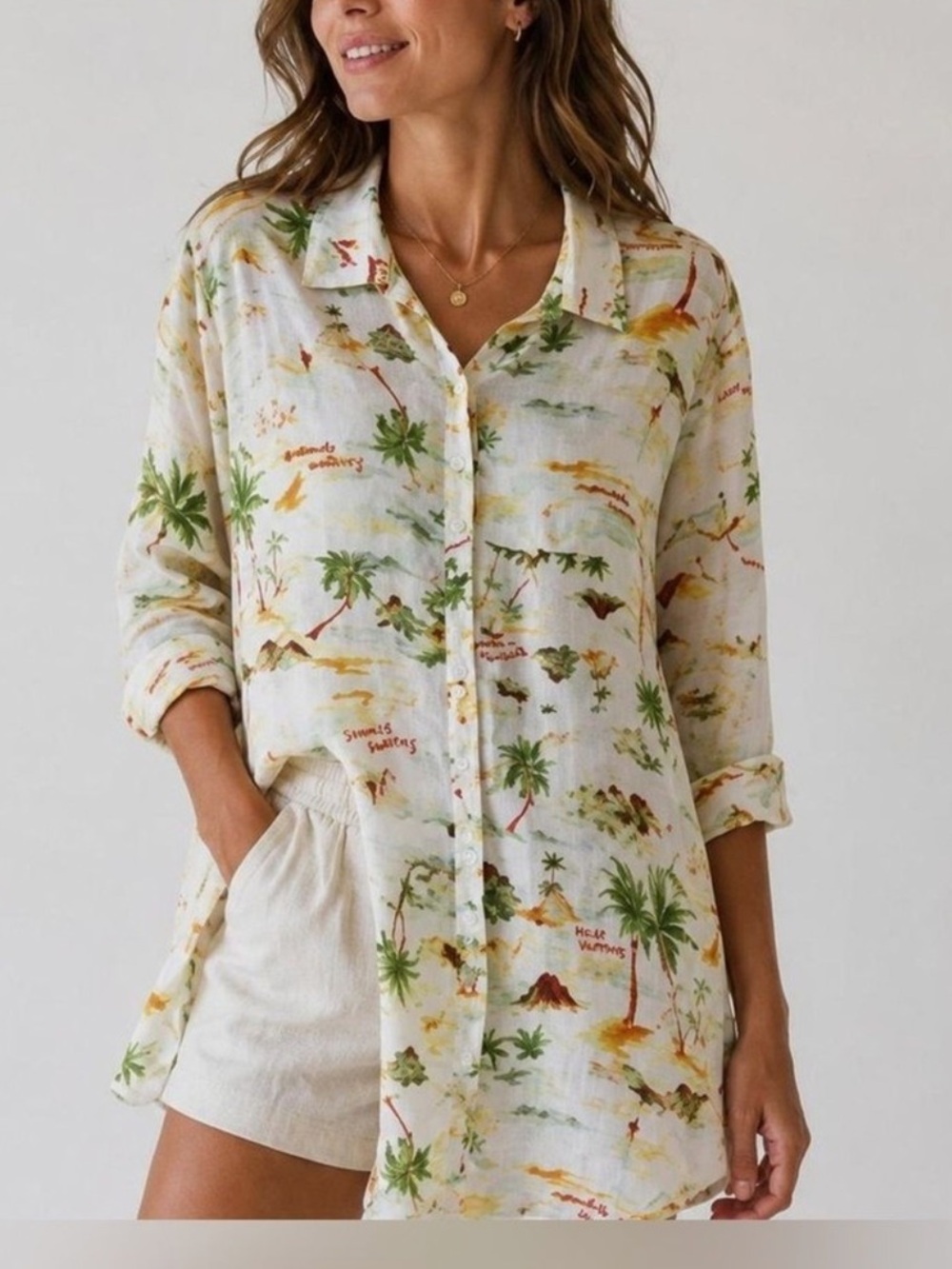 C&C California Multicolor Tropical Print Shirt - Cream, Green & Yellow